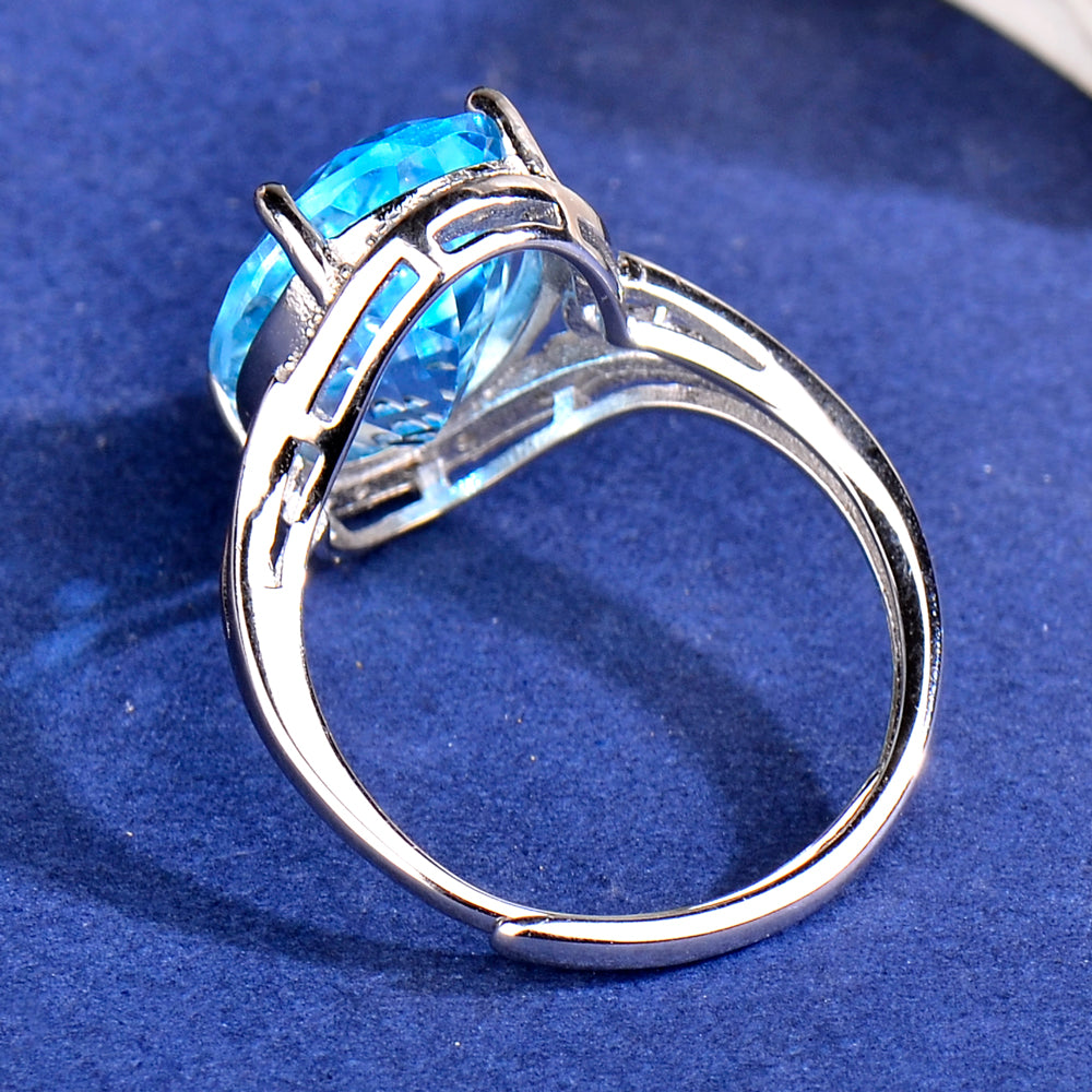 S925 Sterling Silver Natural Topaz Ring for Women | Elegant Adjustable Crystal Zirconia Luxury Ring, Romantic Valentine's, Mother's Day, Birthday Jewelry Gift for Her