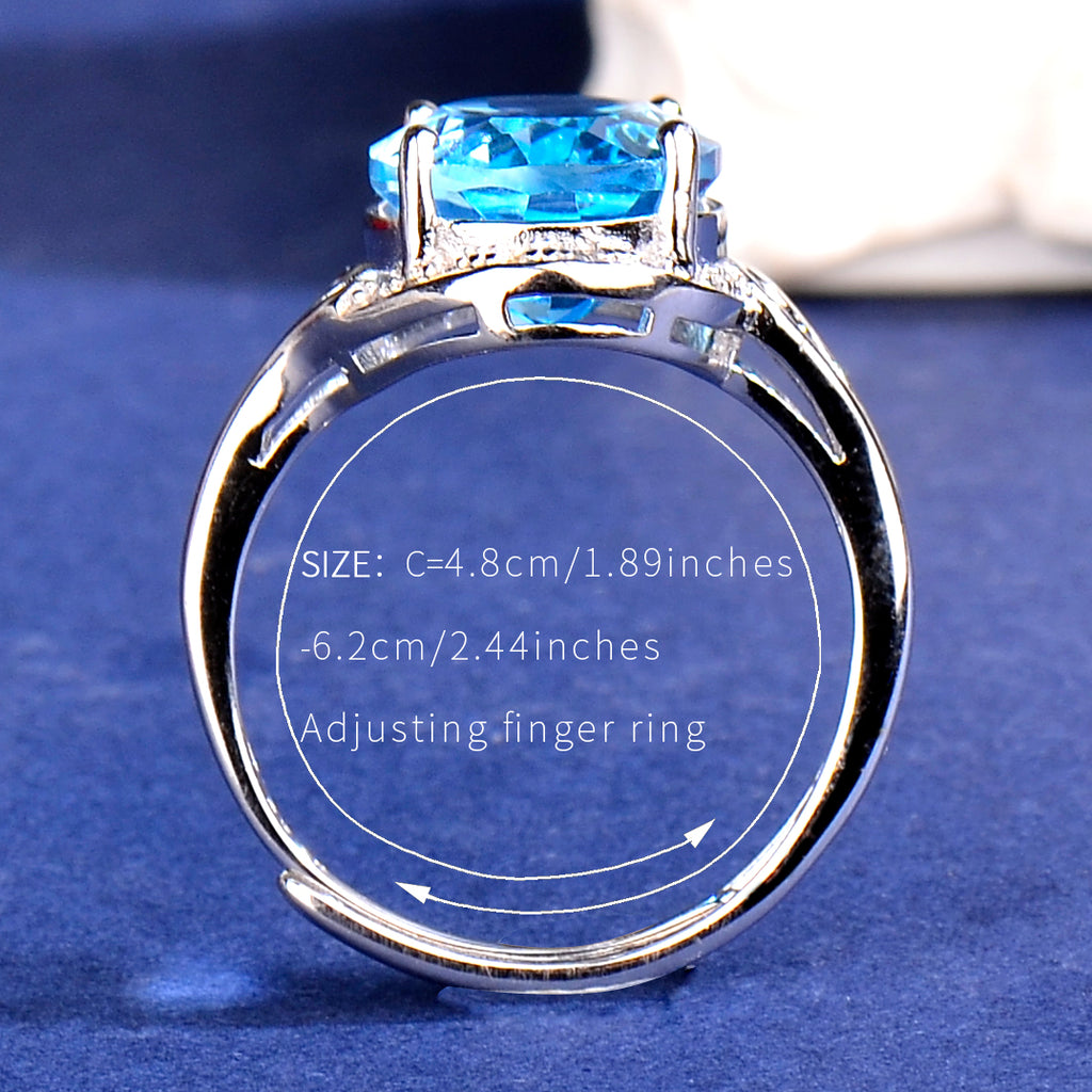 S925 Sterling Silver Natural Topaz Ring for Women | Elegant Adjustable Crystal Zirconia Luxury Ring, Romantic Valentine's, Mother's Day, Birthday Jewelry Gift for Her