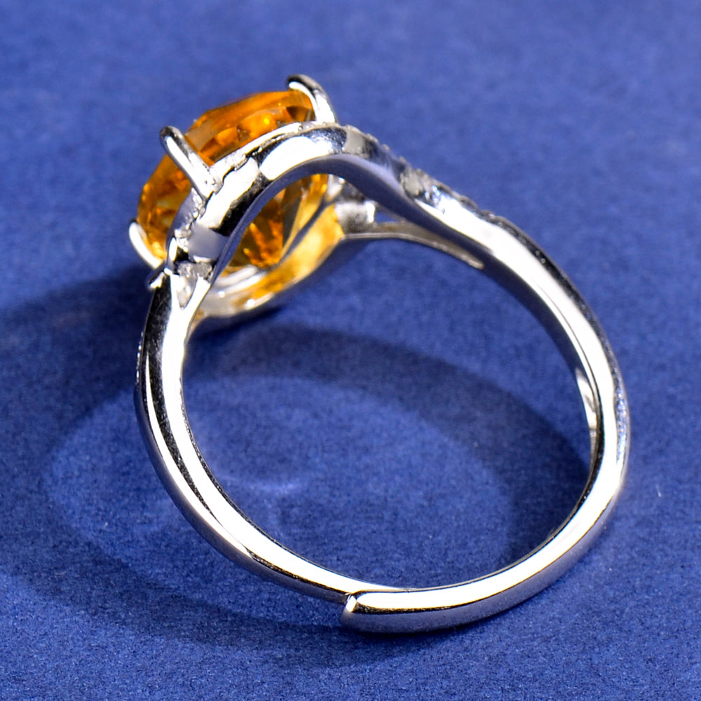 925 Sterling Silver Natural Citrine Ring for Women – Elegant Adjustable Open Ring, Luxury Gemstone Jewelry with Sophisticated Style, Perfect Gift for Valentine’s Day, Mother’s Day, Birthday, Christmas & Anniversary