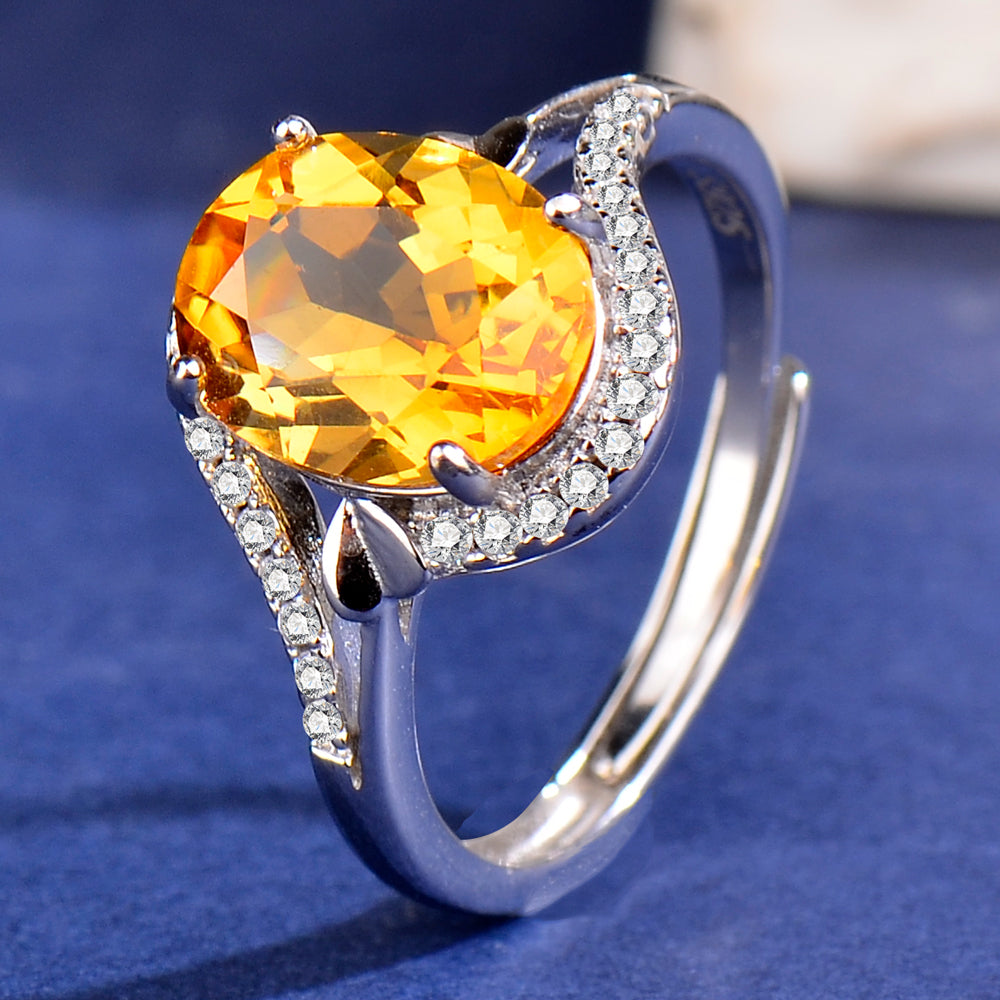 925 Sterling Silver Natural Citrine Ring for Women – Elegant Adjustable Open Ring, Luxury Gemstone Jewelry with Sophisticated Style, Perfect Gift for Valentine’s Day, Mother’s Day, Birthday, Christmas & Anniversary