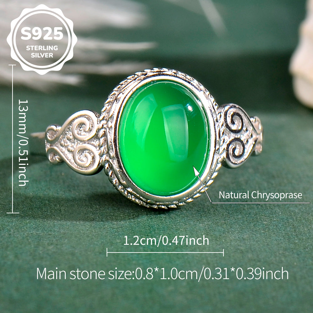 Elegant Natural Green Chalcedony Ring in 925 Sterling Silver – Luxury Adjustable Gemstone Ring, Perfect Holiday Gift for Valentine’s, Mother’s Day & Christmas