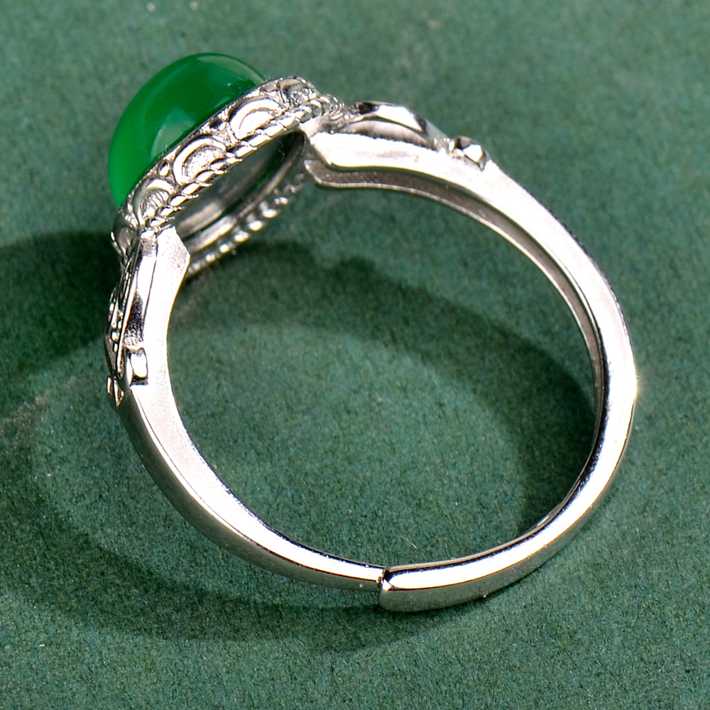 Elegant Natural Green Chalcedony Ring in 925 Sterling Silver – Luxury Adjustable Gemstone Ring, Perfect Holiday Gift for Valentine’s, Mother’s Day & Christmas