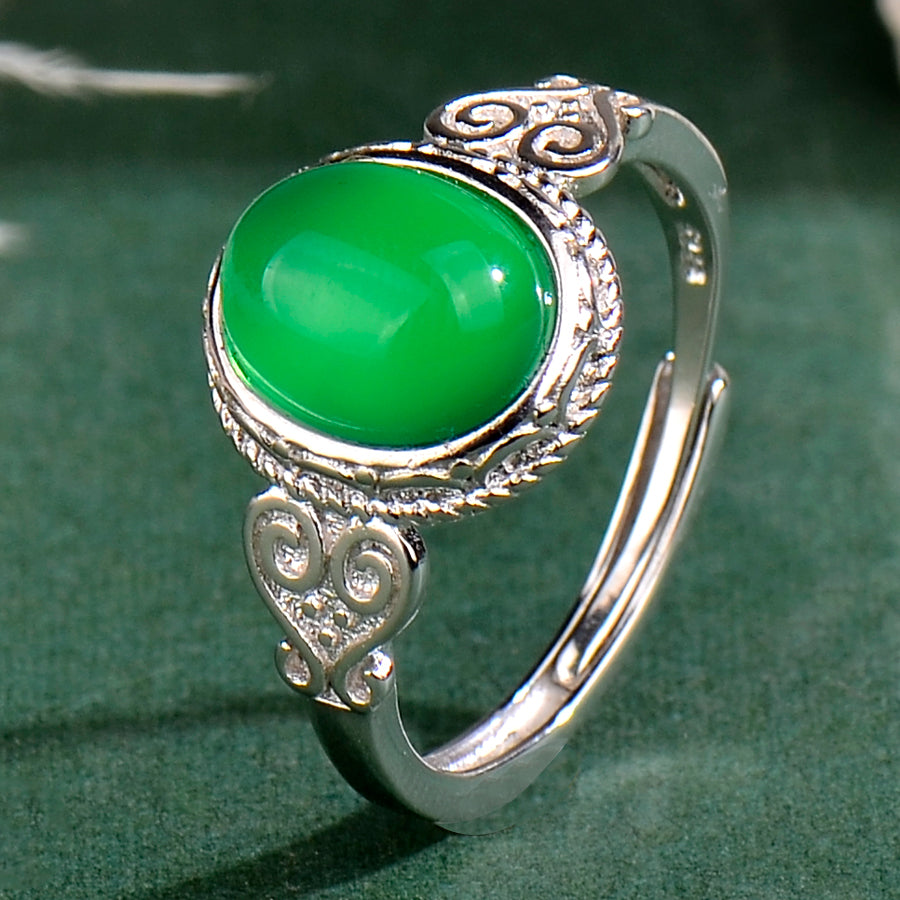 Elegant Natural Green Chalcedony Ring in 925 Sterling Silver – Luxury Adjustable Gemstone Ring, Perfect Holiday Gift for Valentine’s, Mother’s Day & Christmas