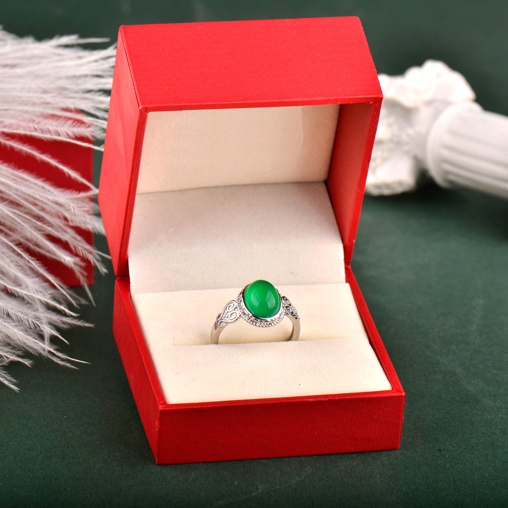 Elegant Natural Green Chalcedony Ring in 925 Sterling Silver – Luxury Adjustable Gemstone Ring, Perfect Holiday Gift for Valentine’s, Mother’s Day & Christmas