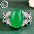 Luxury S925 Sterling Silver Natural Chrysoprase Ring for Women | Elegant Adjustable Green Chalcedony Cocktail Ring | Perfect Mother's Day & Valentine's Gift