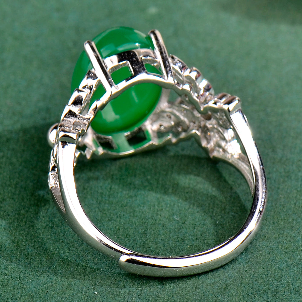 Luxury S925 Sterling Silver Natural Chrysoprase Ring for Women | Elegant Adjustable Green Chalcedony Cocktail Ring | Perfect Mother's Day & Valentine's Gift