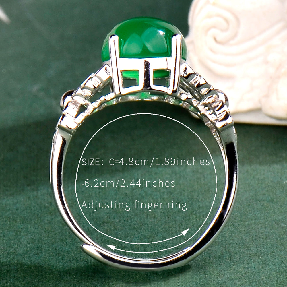 Luxury S925 Sterling Silver Natural Chrysoprase Ring for Women | Elegant Adjustable Green Chalcedony Cocktail Ring | Perfect Mother's Day & Valentine's Gift