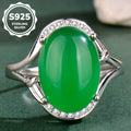 Luxury S925 Sterling Silver Natural Chrysoprase Ring for Women | Elegant Adjustable Oval Green Chalcedony Gemstone Ring with Zirconia Accents | Perfect Gift for Mother's Day, Valentine's Day & Birthday
