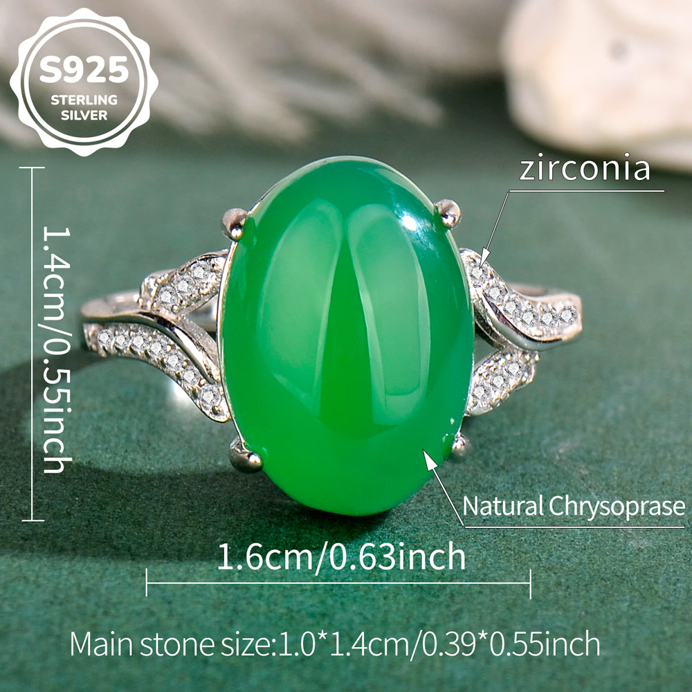 Elegant Natural Green Chalcedony Ring in 925 Sterling Silver – Luxurious Adjustable Gemstone Ring, Ideal Gift for Valentine’s, Mother’s Day & Christmas
