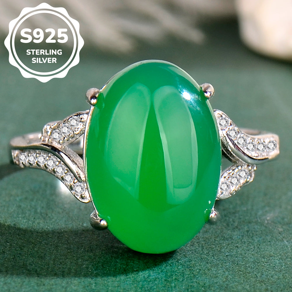 Elegant Natural Green Chalcedony Ring in 925 Sterling Silver – Luxurious Adjustable Gemstone Ring, Ideal Gift for Valentine’s, Mother’s Day & Christmas