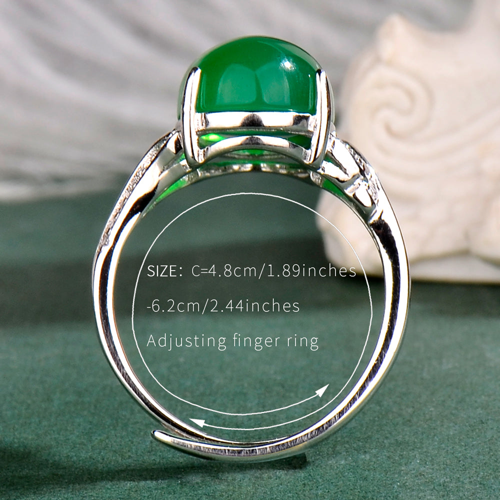 Elegant Natural Green Chalcedony Ring in 925 Sterling Silver – Luxurious Adjustable Gemstone Ring, Ideal Gift for Valentine’s, Mother’s Day & Christmas
