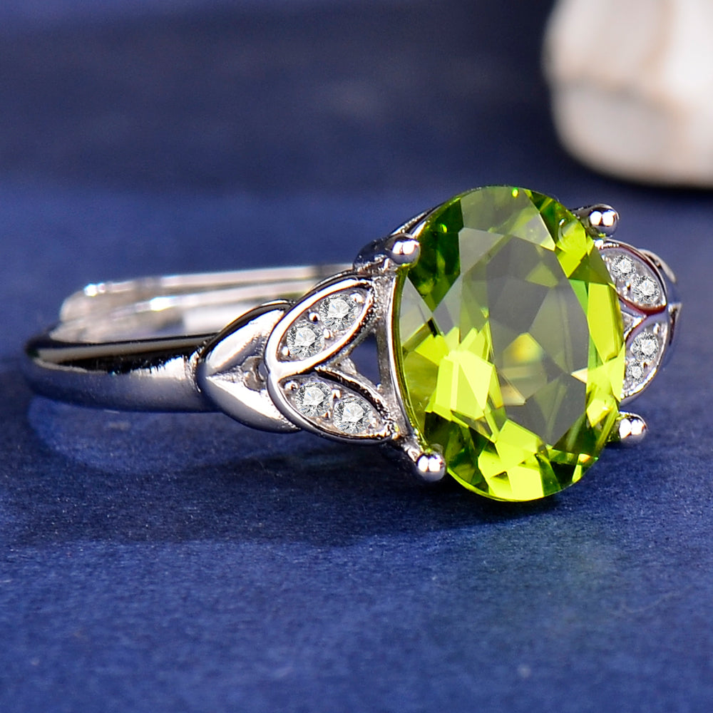 Adjustable S925 Sterling Silver Natural Peridot Ring for Women | 7x9mm Oval Cut Green Gemstone Open Band, Luxury Jewelry Gift for Valentine's, Mother's Day, Thanksgiving, Christmas