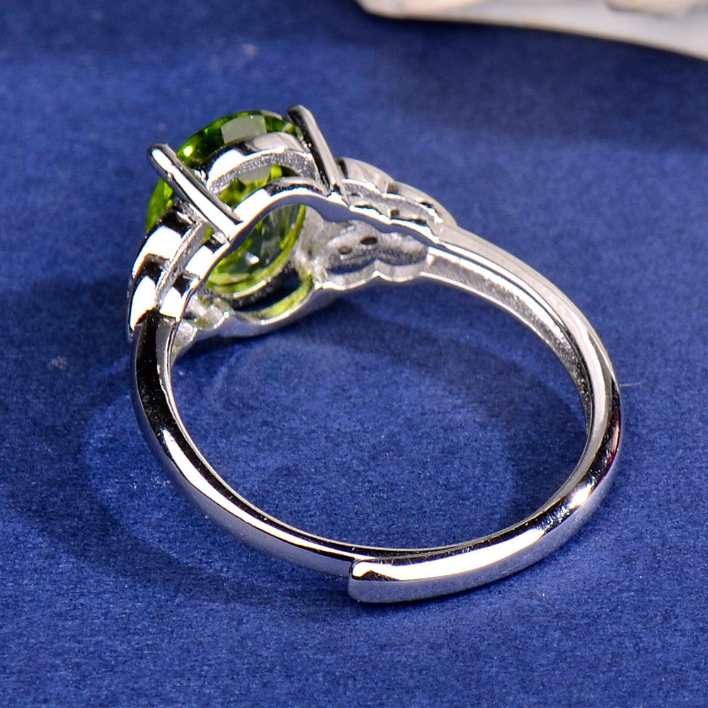 Adjustable S925 Sterling Silver Natural Peridot Ring for Women | 7x9mm Oval Cut Green Gemstone Open Band, Luxury Jewelry Gift for Valentine's, Mother's Day, Thanksgiving, Christmas