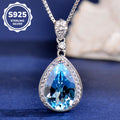 Natural Blue Topaz Teardrop Pendant Necklace in S925 Sterling Silver – Elegant Sky Blue Gemstone Jewelry for Women, Dainty Halo Design Gift for Her