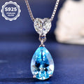 925 Sterling Silver Blue Topaz Teardrop Pendant Necklace for Women - Elegant Heart Design Crystal Jewelry Adjustable 16-18 Inch Chain Gift for Her, Valentine’s Day, Mother’s Day, Christmas