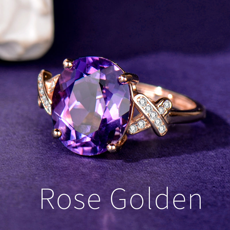 Elegant Natural Amethyst Ring in 925 Sterling Silver, Adjustable Oval Crystal Statement Ring for Women, Luxury Jewelry Gift