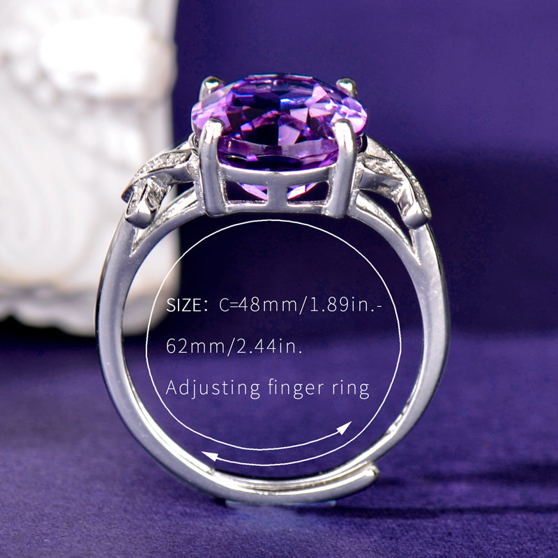 Elegant Natural Amethyst Ring in 925 Sterling Silver, Adjustable Oval Crystal Statement Ring for Women, Luxury Jewelry Gift