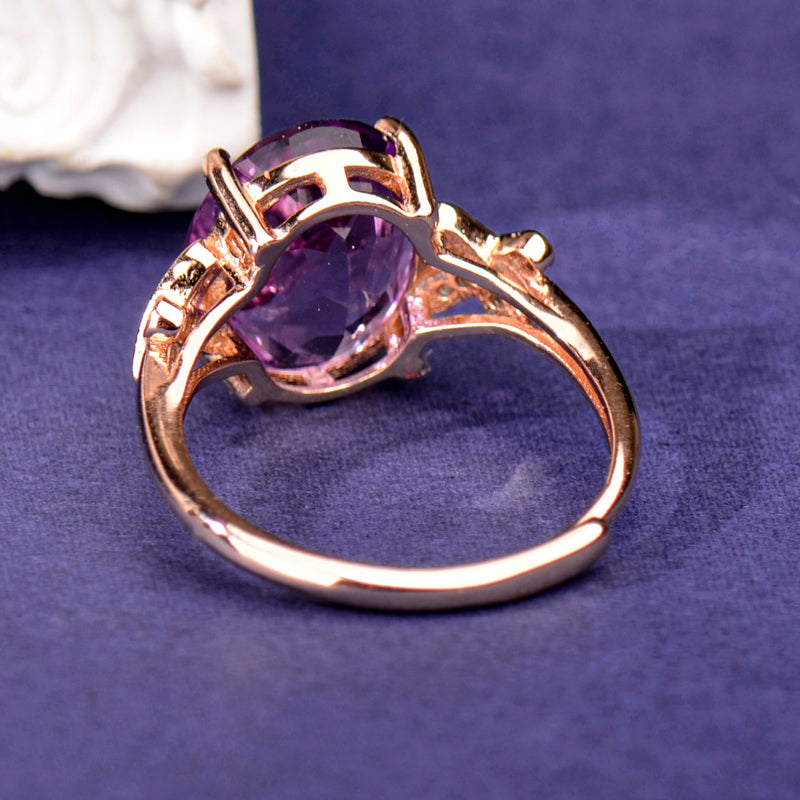 Elegant Natural Amethyst Ring in 925 Sterling Silver, Adjustable Oval Crystal Statement Ring for Women, Luxury Jewelry Gift