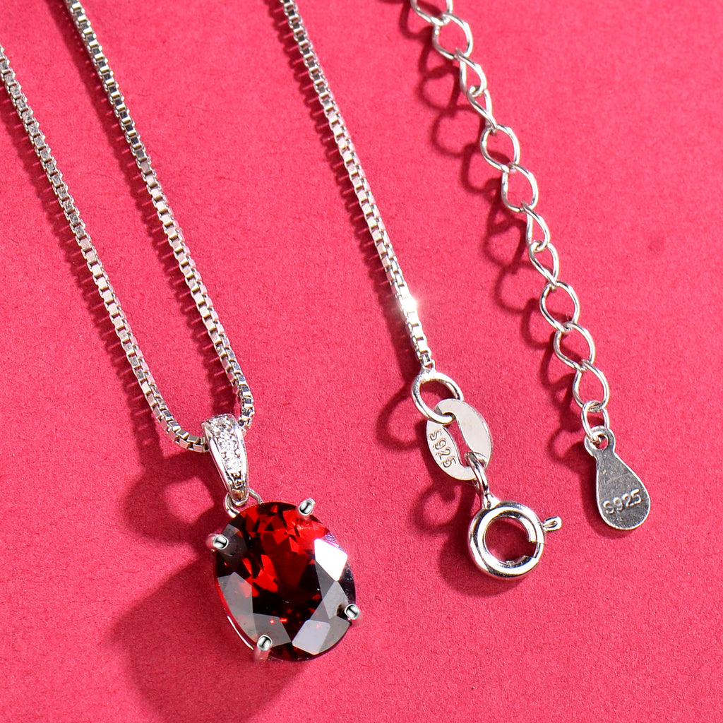 925 Sterling Silver Natural Garnet Oval Pendant Necklace for Women – Elegant Red Gemstone Jewelry Gift for Her, Birthday, Valentine’s Day, Christmas & Mother’s Day