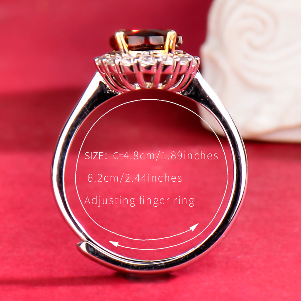 Natural Red Garnet Halo Ring, 925 Sterling Silver Adjustable Gemstone Ring with Cubic Zirconia, Fine Jewelry Gift for Wife, Mother & Girlfriend