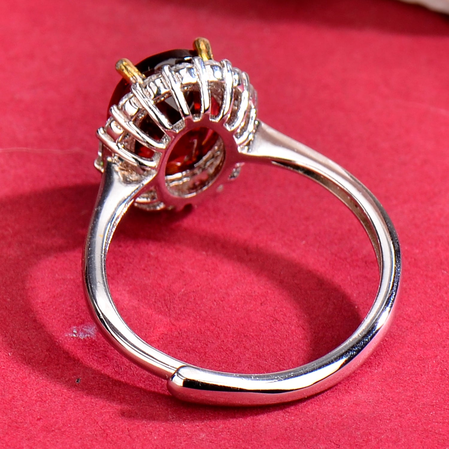 Natural Red Garnet Halo Ring, 925 Sterling Silver Adjustable Gemstone Ring with Cubic Zirconia, Fine Jewelry Gift for Wife, Mother & Girlfriend