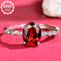 Luxury 925 Sterling Silver Natural Garnet Adjustable Ring for Women | Elegant Oval Gemstone Open Ring Jewelry Gift
