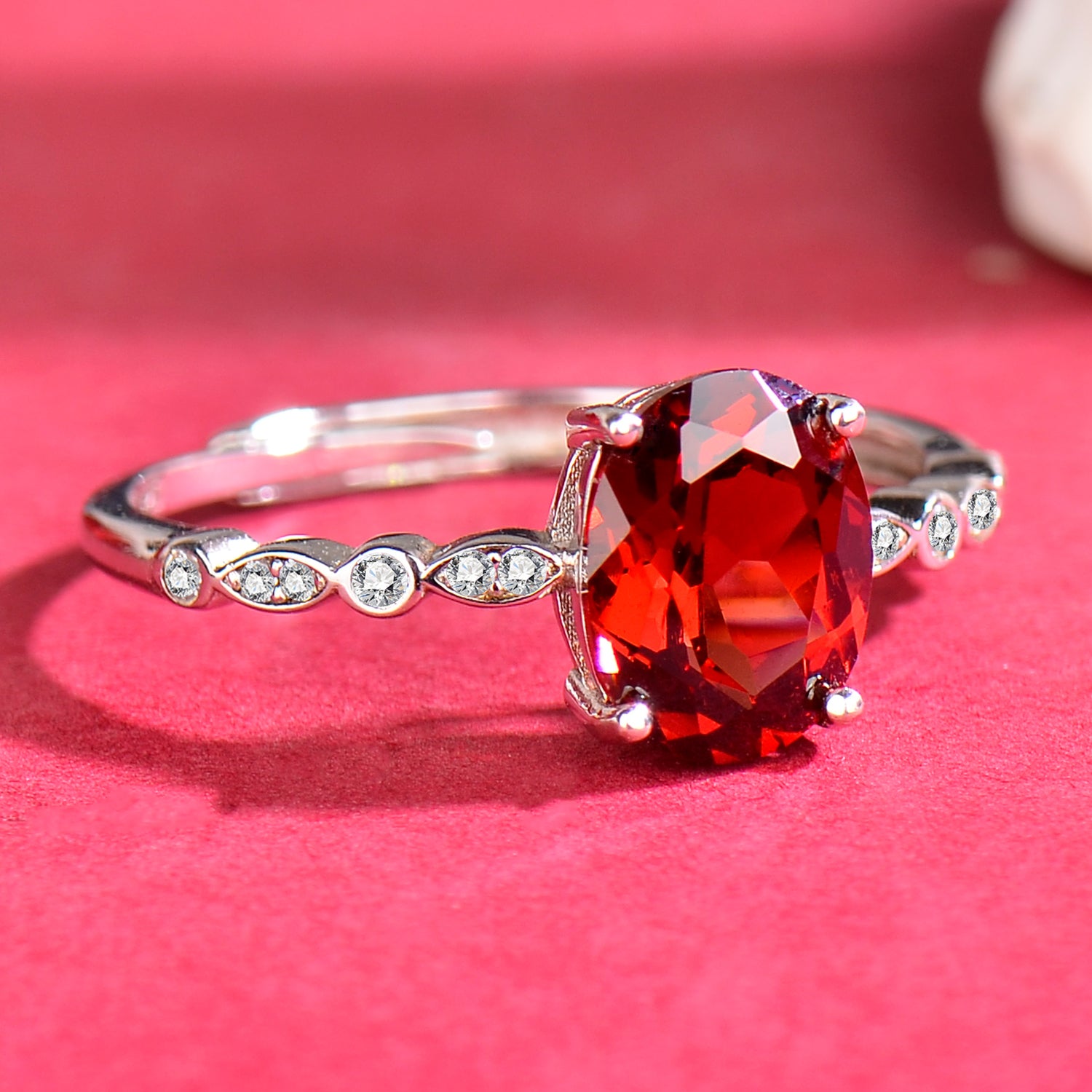 Luxury 925 Sterling Silver Natural Garnet Adjustable Ring for Women | Elegant Oval Gemstone Open Ring Jewelry Gift
