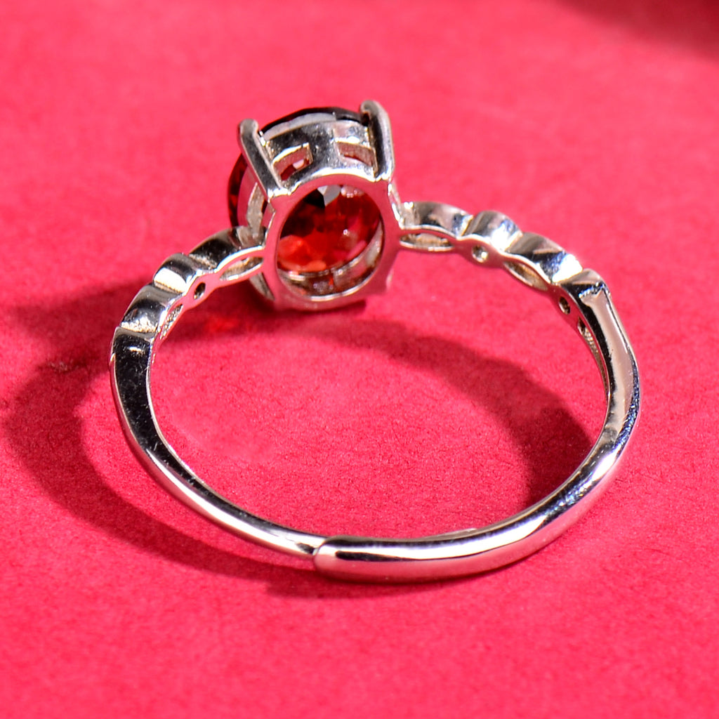 Luxury 925 Sterling Silver Natural Garnet Adjustable Ring for Women | Elegant Oval Gemstone Open Ring Jewelry Gift