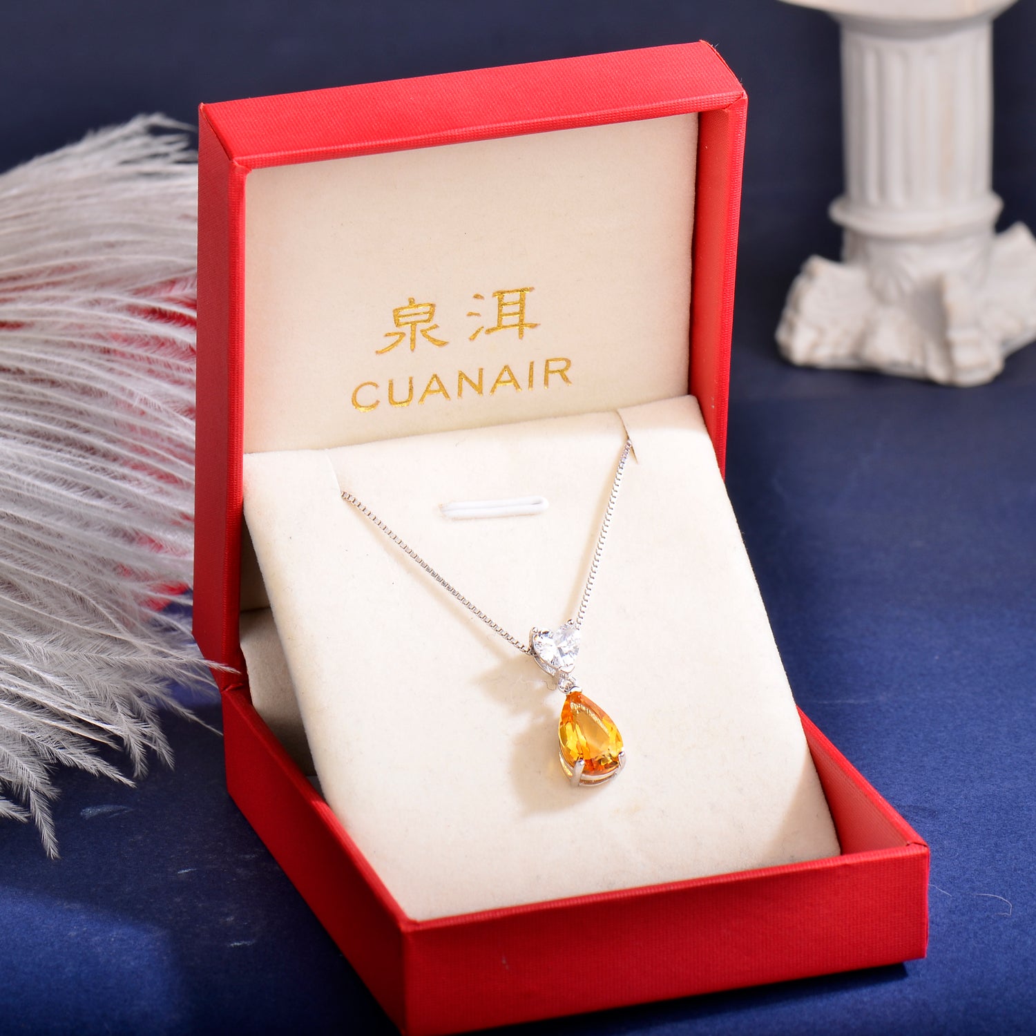 S925 Sterling Silver Citrine Heart and Teardrop Pendant Necklace for Women | Elegant Birthday, Valentine's & Mother's Day Jewelry Gift