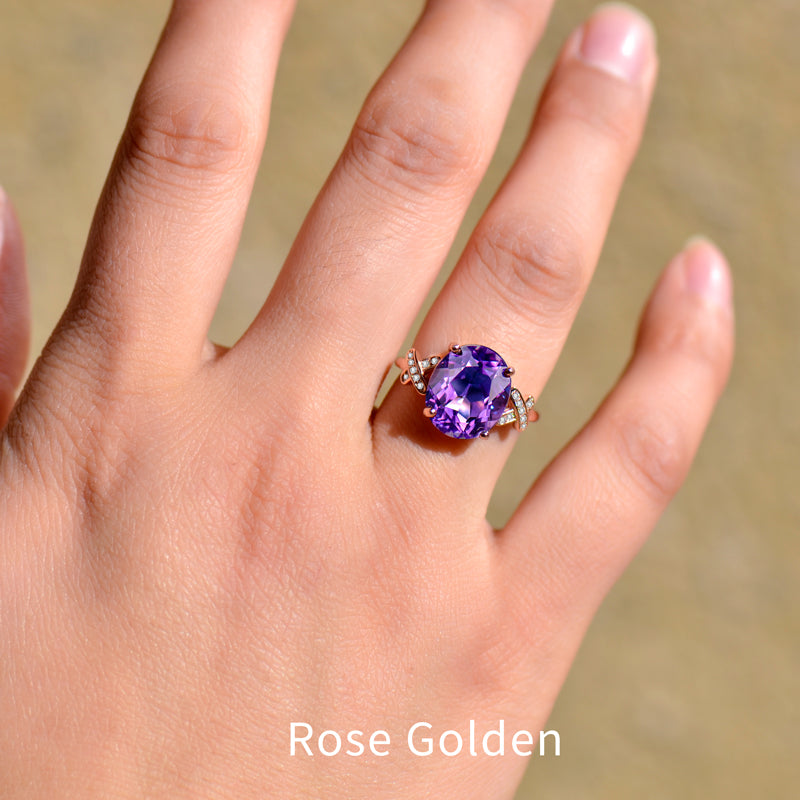 Elegant Natural Amethyst Ring in 925 Sterling Silver, Adjustable Oval Crystal Statement Ring for Women, Luxury Jewelry Gift