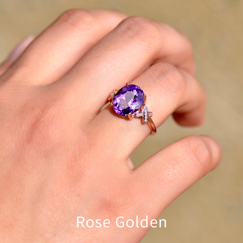 Elegant Natural Amethyst Ring in 925 Sterling Silver, Adjustable Oval Crystal Statement Ring for Women, Luxury Jewelry Gift