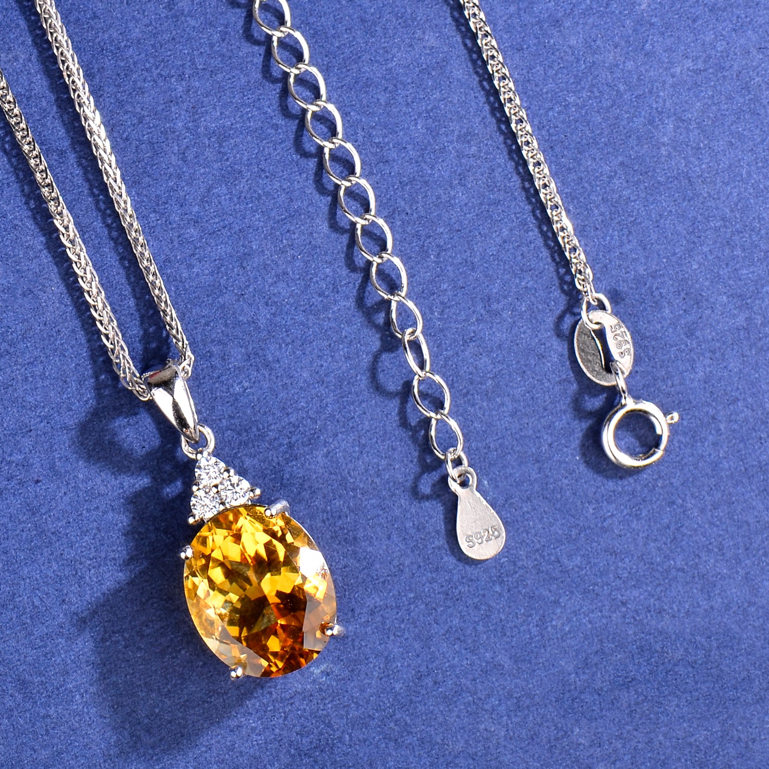 S925 Sterling Silver Natural Citrine Oval Pendant Necklace with Zirconia | Elegant Birthday, Valentine's & Mother's Day Jewelry Gift for Women