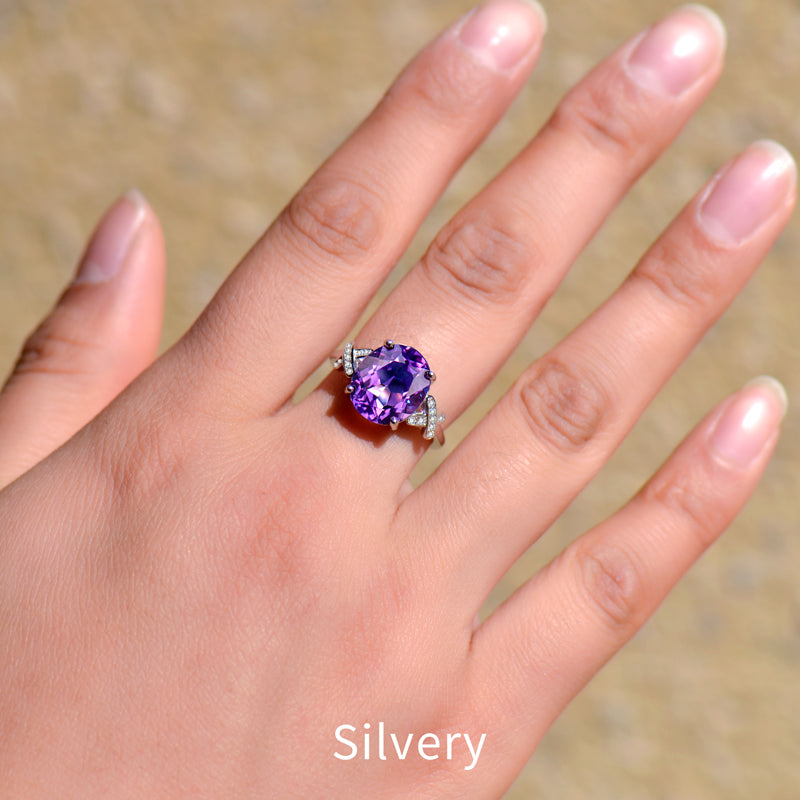 Elegant Natural Amethyst Ring in 925 Sterling Silver, Adjustable Oval Crystal Statement Ring for Women, Luxury Jewelry Gift