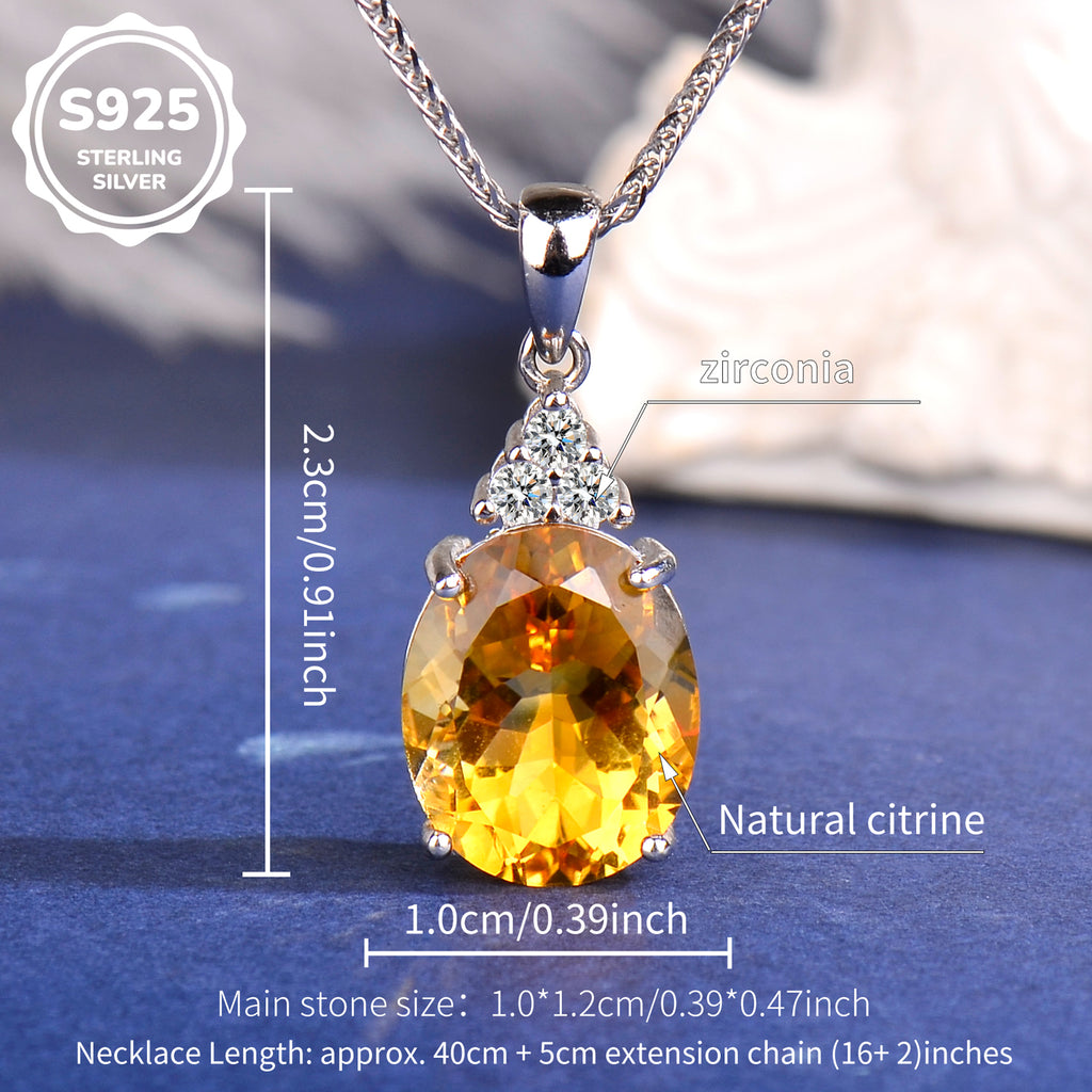 S925 Sterling Silver Natural Citrine Oval Pendant Necklace with Zirconia | Elegant Birthday, Valentine's & Mother's Day Jewelry Gift for Women