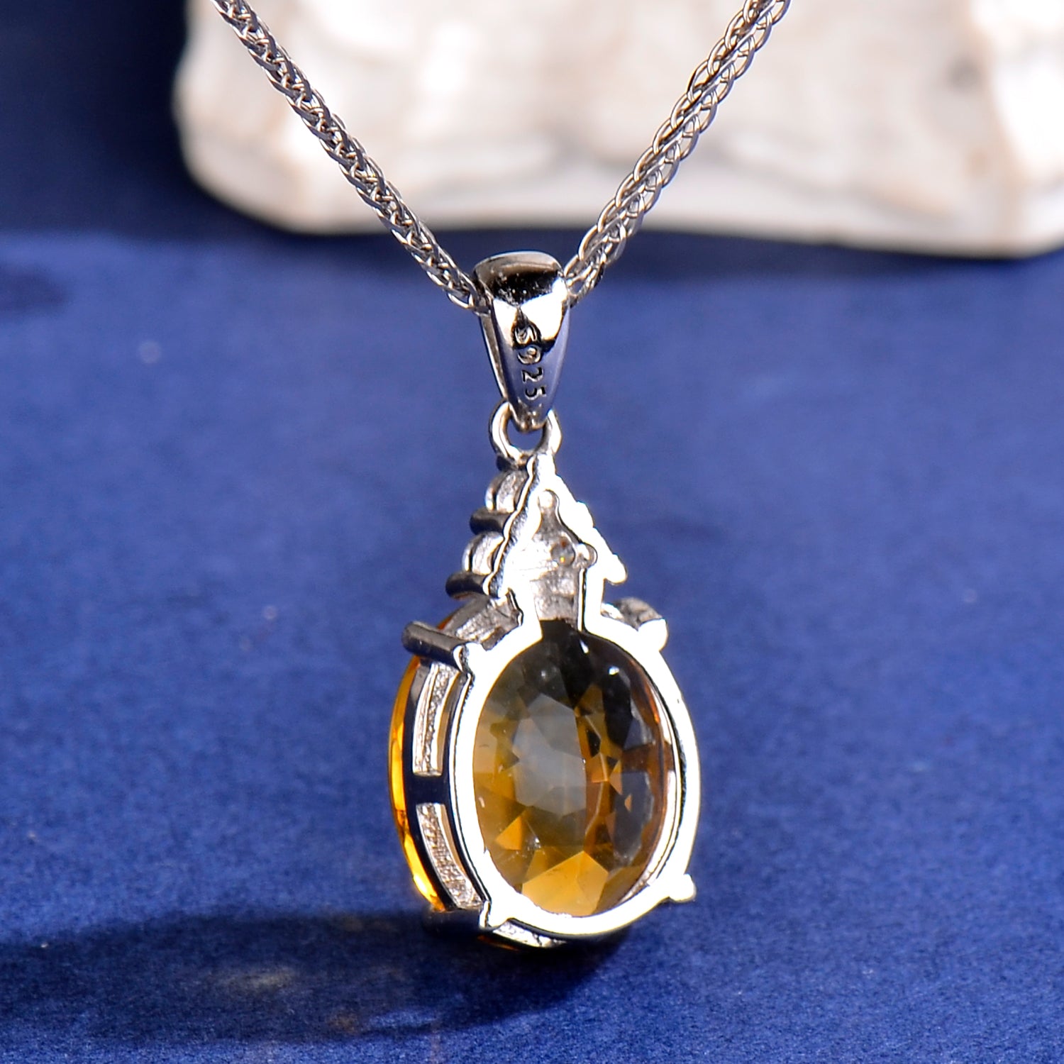 S925 Sterling Silver Natural Citrine Oval Pendant Necklace with Zirconia | Elegant Birthday, Valentine's & Mother's Day Jewelry Gift for Women