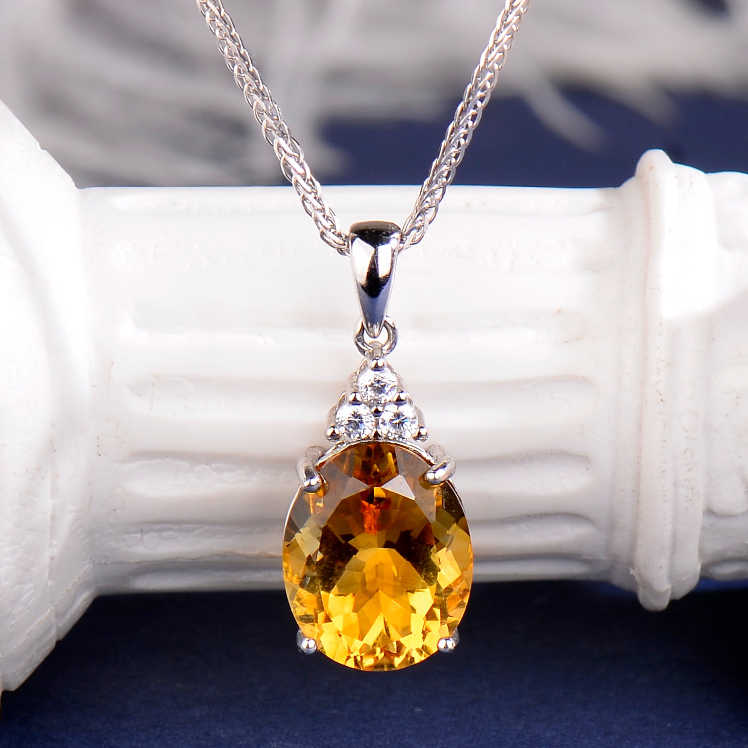 S925 Sterling Silver Natural Citrine Oval Pendant Necklace with Zirconia | Elegant Birthday, Valentine's & Mother's Day Jewelry Gift for Women
