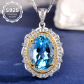 Natural Blue Topaz Oval Pendant Necklace in S925 Sterling Silver – Elegant Sky Blue Gemstone Halo Necklace for Women – Gift for Birthday, Anniversary & Christmas