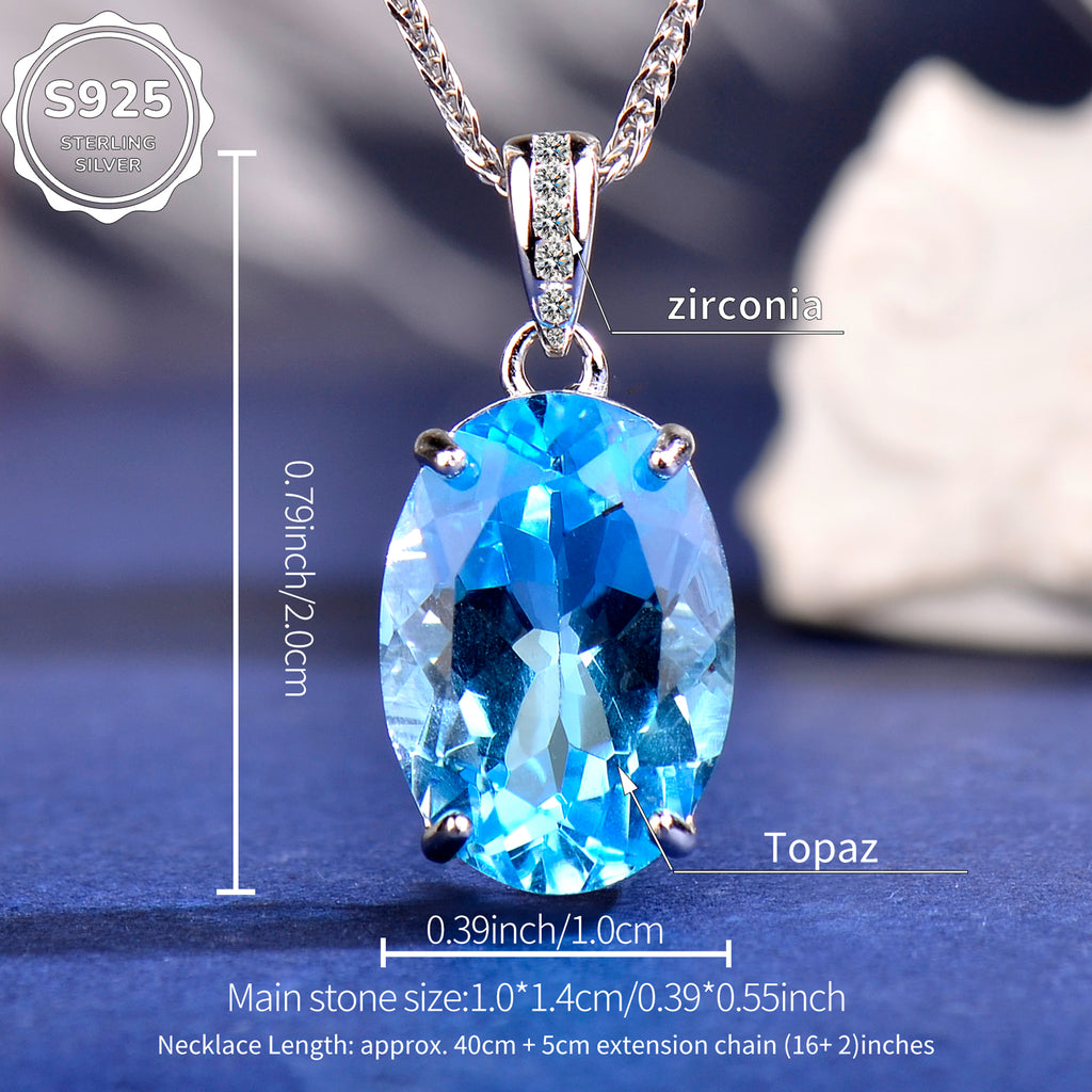 925 Sterling Silver Blue Topaz Pendant Necklace for Women – Elegant Gemstone Jewelry Gift for Her