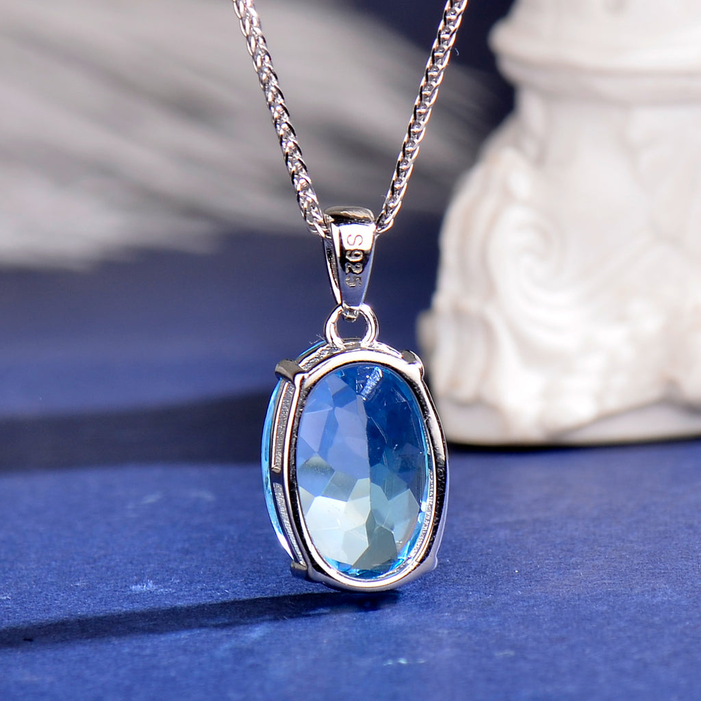 925 Sterling Silver Blue Topaz Pendant Necklace for Women – Elegant Gemstone Jewelry Gift for Her