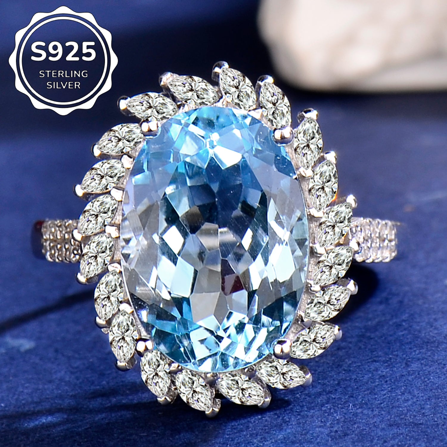 Elegant Natural Blue Topaz Ring in 925 Sterling Silver – Adjustable Luxury Gemstone Statement Ring | Perfect Gift for Valentine’s Day, Mother’s Day, Birthday & Christmas
