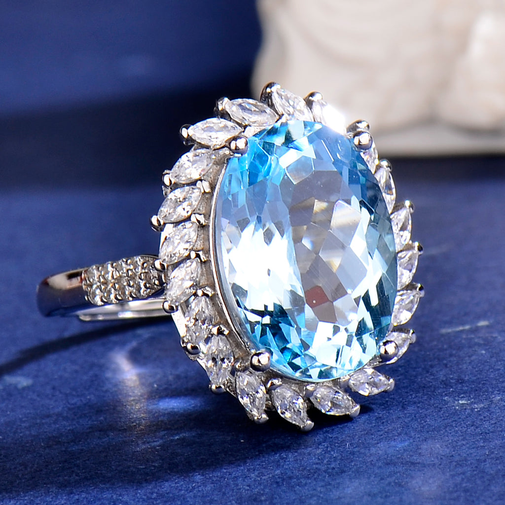 Elegant Natural Blue Topaz Ring in 925 Sterling Silver – Adjustable Luxury Gemstone Statement Ring | Perfect Gift for Valentine’s Day, Mother’s Day, Birthday & Christmas