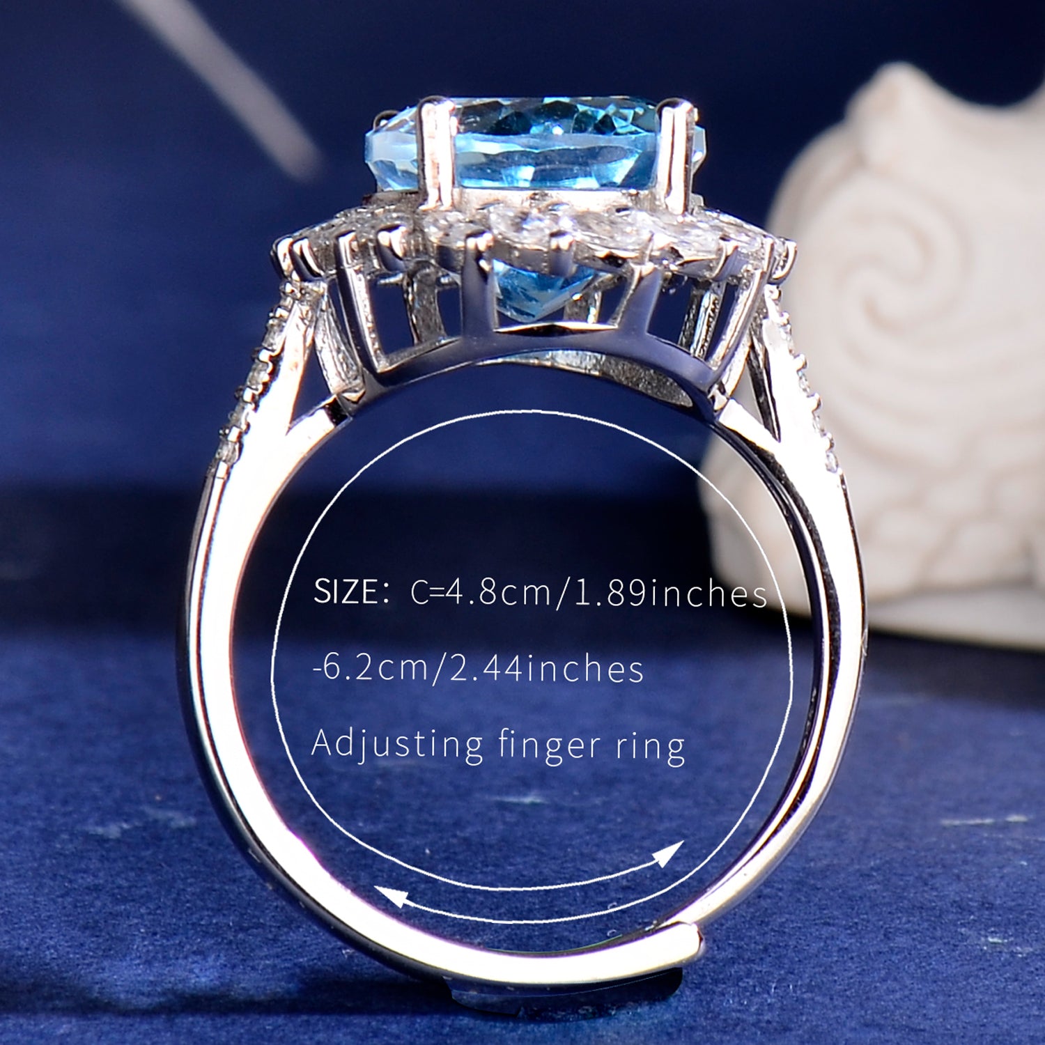 Elegant Natural Blue Topaz Ring in 925 Sterling Silver – Adjustable Luxury Gemstone Statement Ring | Perfect Gift for Valentine’s Day, Mother’s Day, Birthday & Christmas