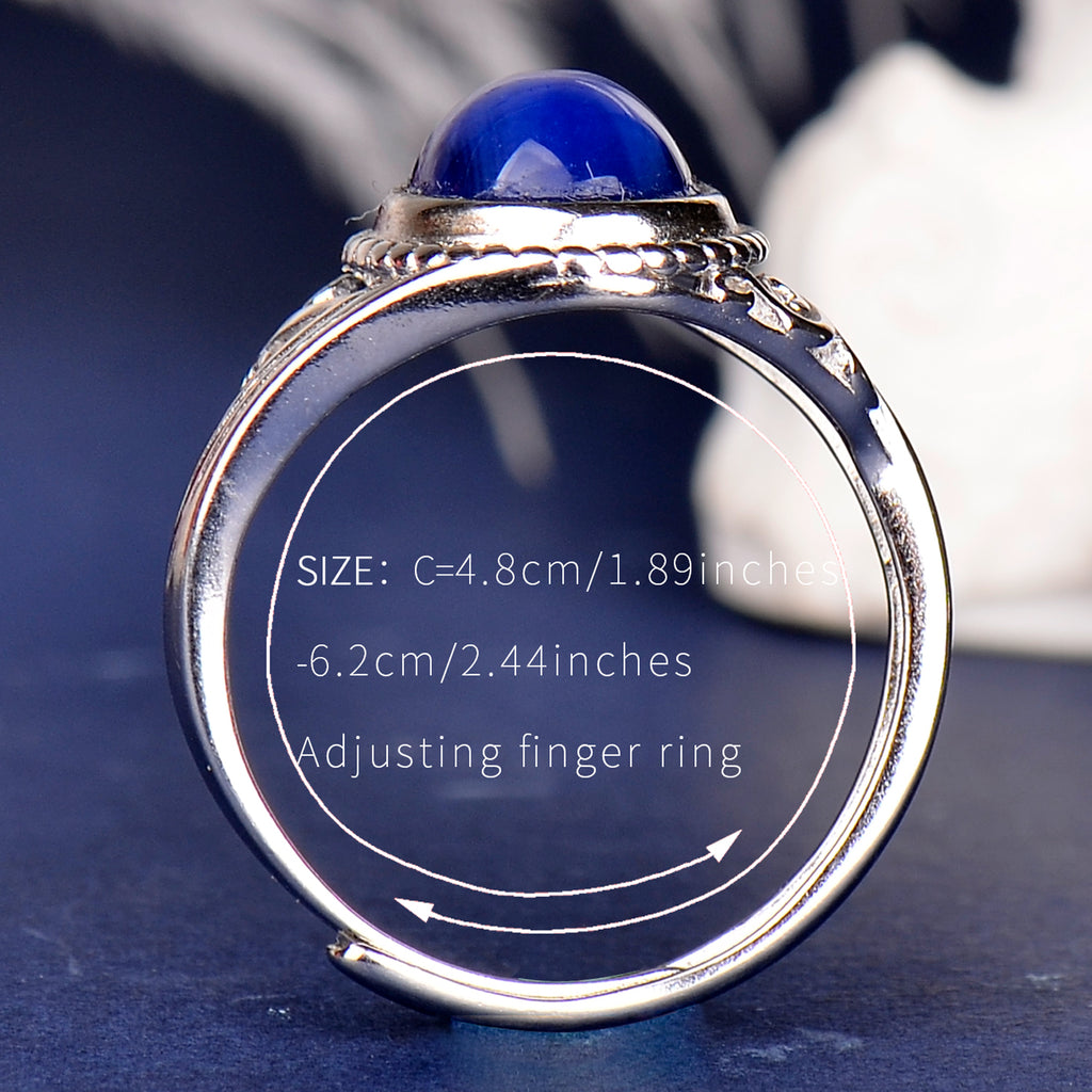 Elegant Synthetic Blue Star Sapphire Ring in 925 Sterling Silver, Adjustable Oval Gemstone Ring for Women, Luxury Gift for Wife & Mom