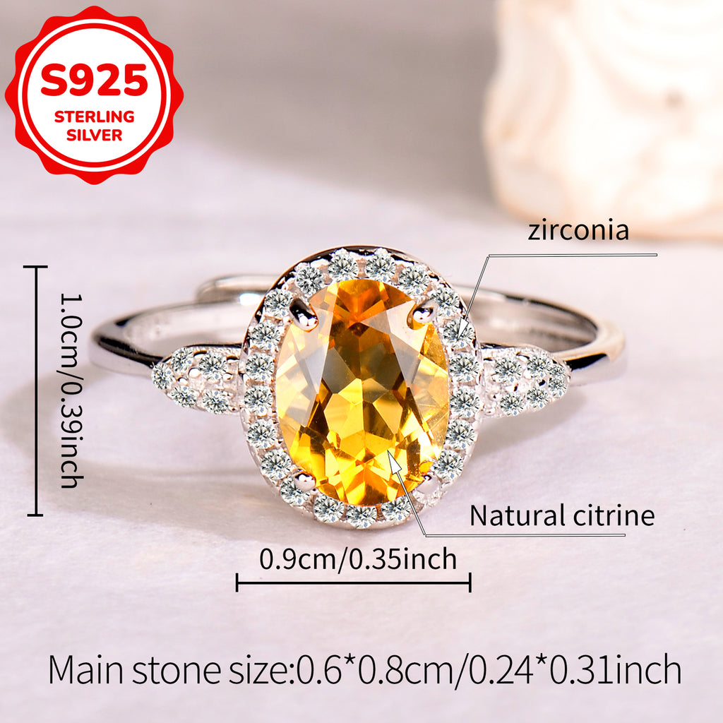 Natural Gemstone Ring 925 Sterling Silver Adjustable Halo Rings for Women - Citrine, Amethyst, Garnet, Blue Topaz | Elegant Mother's Day, Valentine's Day Jewelry Gift for Mom