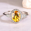 Natural Gemstone Ring 925 Sterling Silver Adjustable Halo Rings for Women - Citrine, Amethyst, Garnet, Blue Topaz | Elegant Mother's Day, Valentine's Day Jewelry Gift for Mom