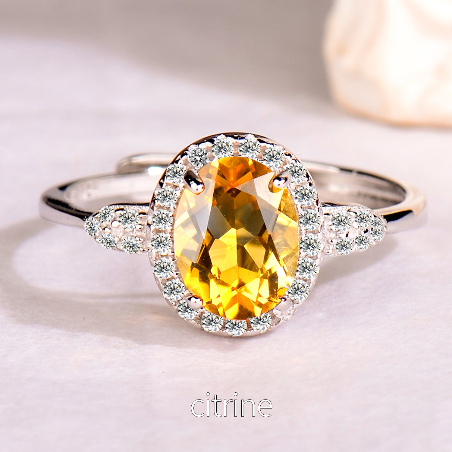 Natural Gemstone Ring 925 Sterling Silver Adjustable Halo Rings for Women - Citrine, Amethyst, Garnet, Blue Topaz | Elegant Mother's Day, Valentine's Day Jewelry Gift for Mom