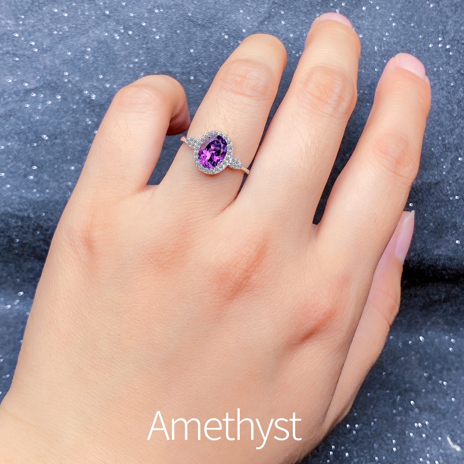 Natural Gemstone Ring 925 Sterling Silver Adjustable Halo Rings for Women - Citrine, Amethyst, Garnet, Blue Topaz | Elegant Mother's Day, Valentine's Day Jewelry Gift for Mom