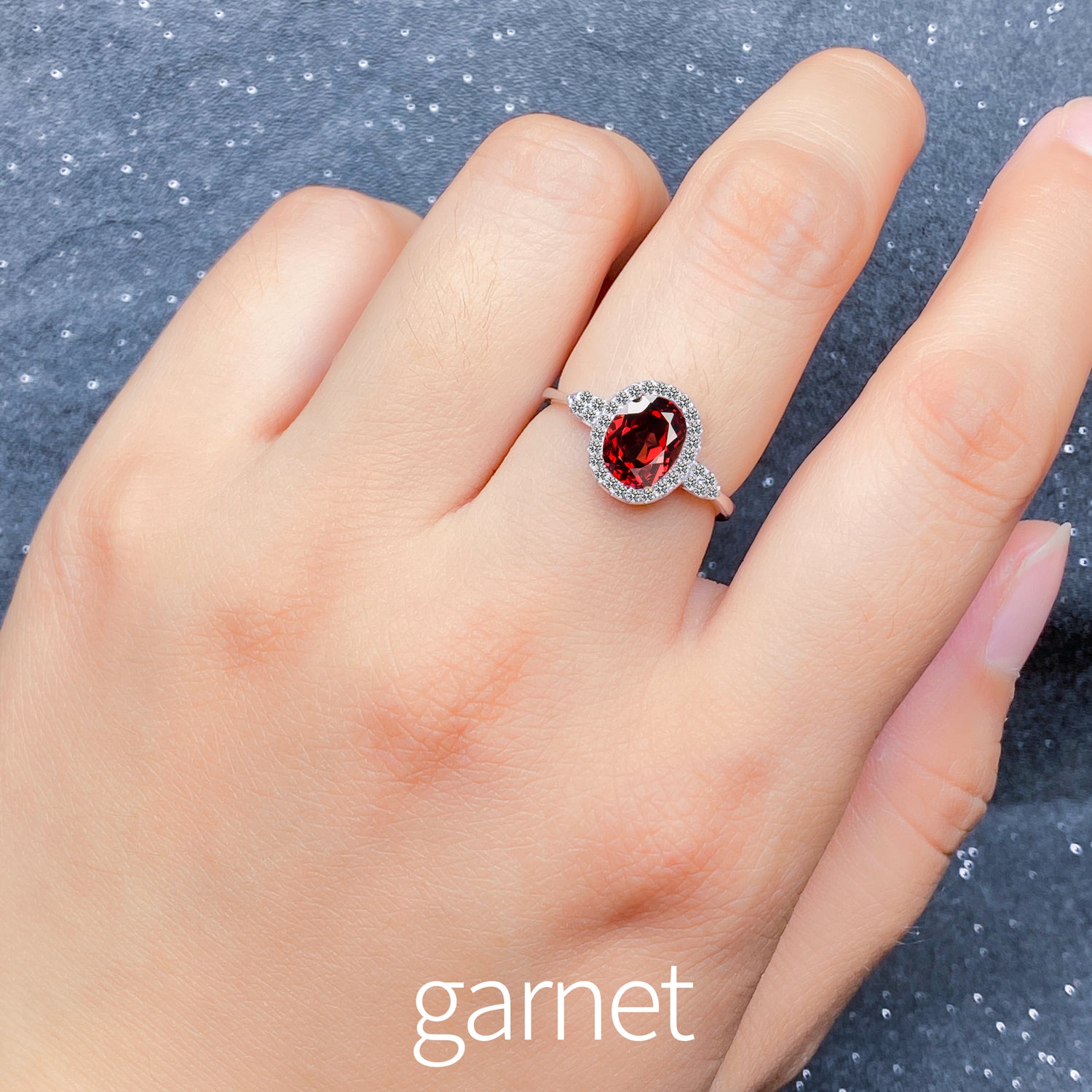 Natural Gemstone Ring 925 Sterling Silver Adjustable Halo Rings for Women - Citrine, Amethyst, Garnet, Blue Topaz | Elegant Mother's Day, Valentine's Day Jewelry Gift for Mom