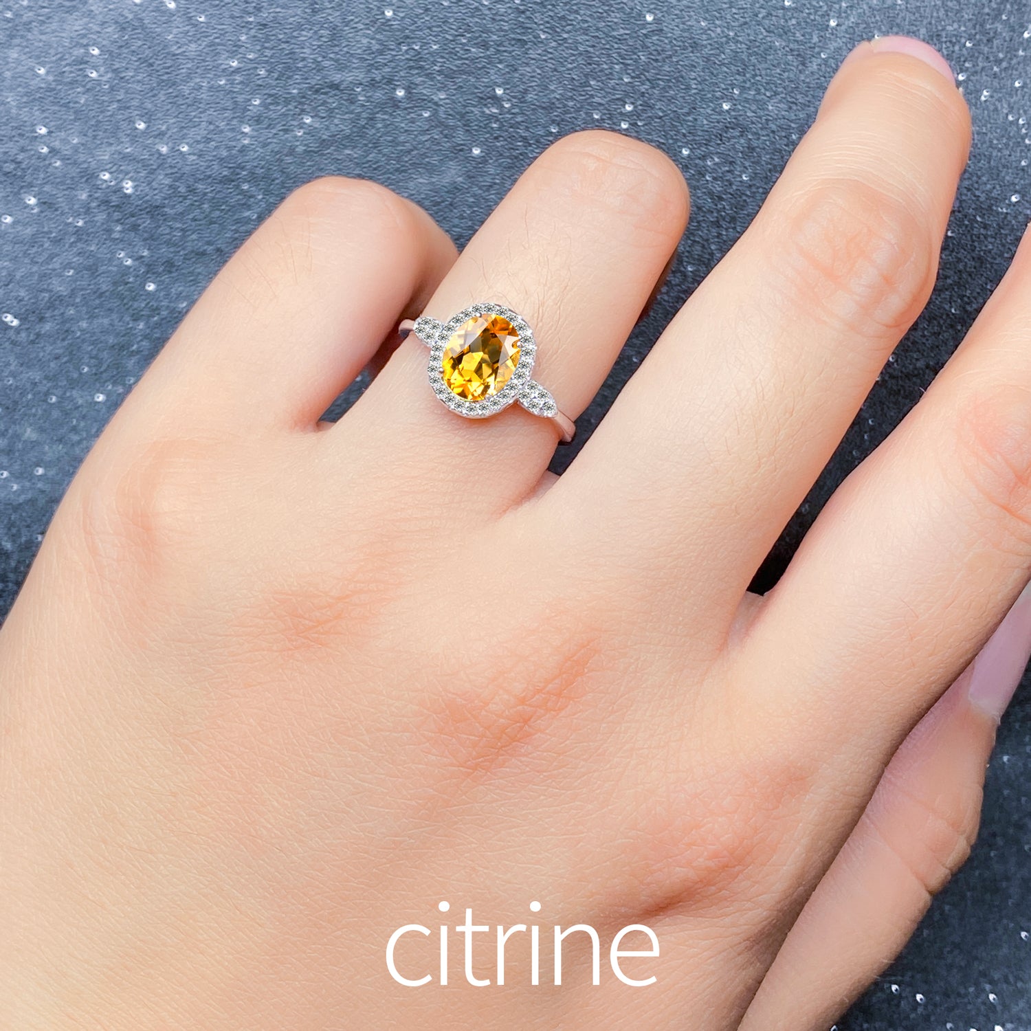Natural Gemstone Ring 925 Sterling Silver Adjustable Halo Rings for Women - Citrine, Amethyst, Garnet, Blue Topaz | Elegant Mother's Day, Valentine's Day Jewelry Gift for Mom