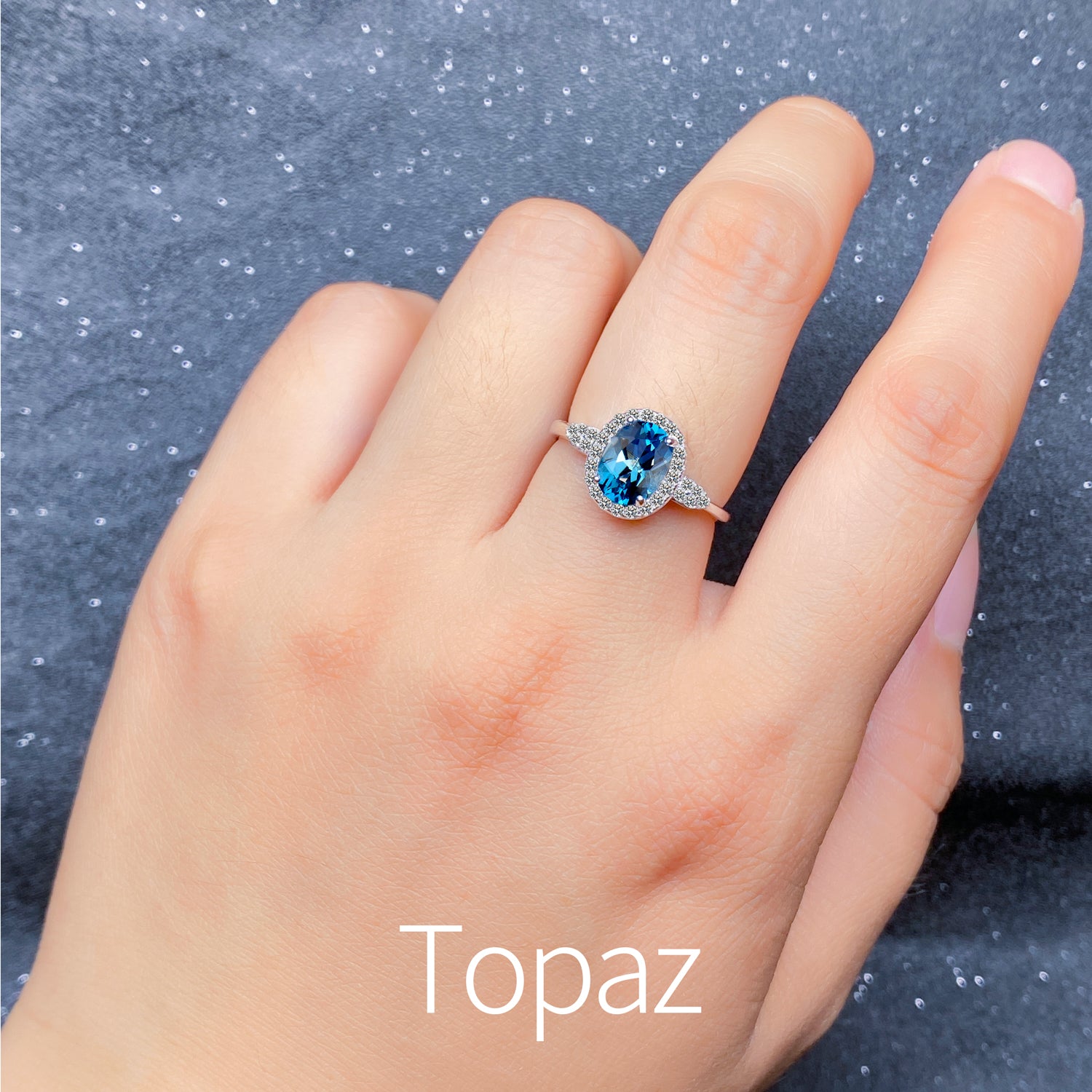 Natural Gemstone Ring 925 Sterling Silver Adjustable Halo Rings for Women - Citrine, Amethyst, Garnet, Blue Topaz | Elegant Mother's Day, Valentine's Day Jewelry Gift for Mom